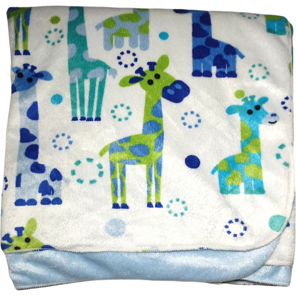 Giraffe Baby Boy Blanket Blue Green Aqua Teal Polka Dot Spots Lovey htf Lovey